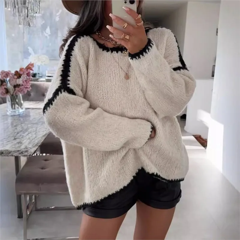Simple Casual Knitwear Sweater New 2025 Autumn/Winter Pullover Long-sleeved Large Size Thicken Sweater Soft Women's Clothing - Image 2