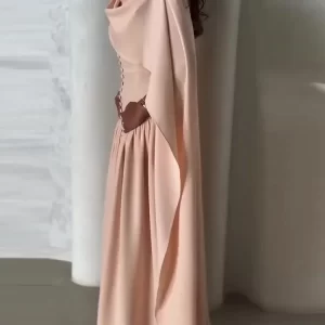 Temperament Solid Color Dress Fashion A-line O-Neck Long Dresses Luxury Nipped Waist Sleeveless Shawl Collar Banquet Dress