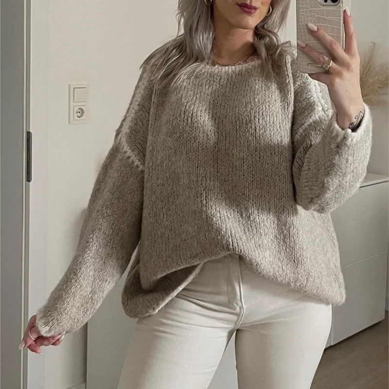 Simple Casual Knitwear Sweater New 2025 Autumn/Winter Pullover Long-sleeved Large Size Thicken Sweater Soft Women's Clothing - Image 5