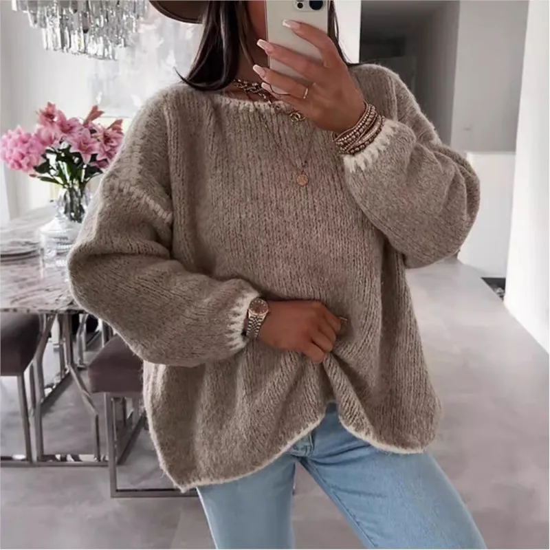 Simple Casual Knitwear Sweater New 2025 Autumn/Winter Pullover Long-sleeved Large Size Thicken Sweater Soft Women's Clothing - Image 3